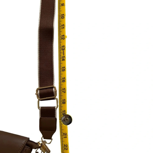 Vegan Leather Crescent Shoulder handbag with Adjustable Guitar Strap Brown - Picture 10 of 10